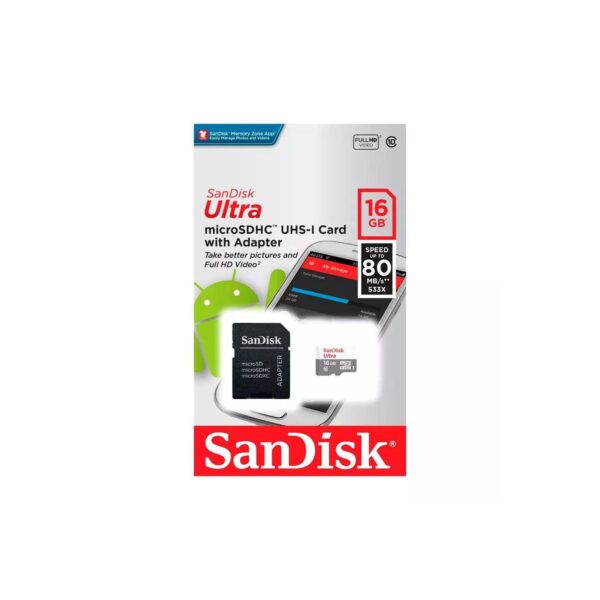 MEMORIA MICRO SD SANDISK ULTRA 16GB + ADAPTADOR